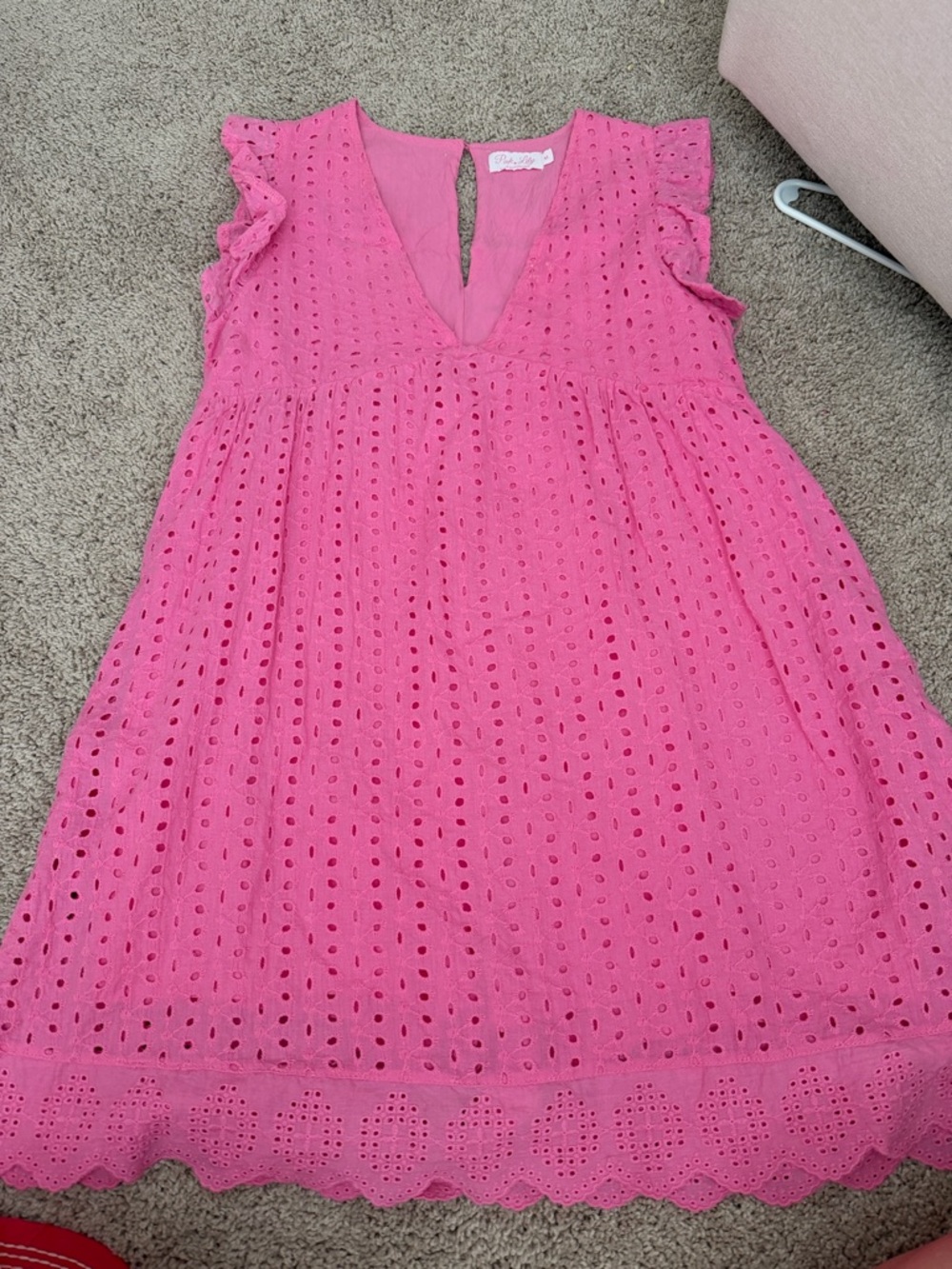 Pink Lily Hot Pink Eyelet Ruffle Sleeve Dress